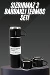 Termos Seti Paslanmaz Çelik 3 Bardaklı Vakumlu Termos Set 500 Ml 12 Saate Kadar Isı Koruma