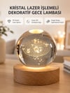 Usb Bağlantılı Işıklı Kristal Küre Modern Ahşap Tabanlı Dekor
