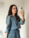 İndigo Oversize İnce Gömlek