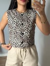 Leopar Düğmeli Keten Yelek