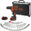Black & Decker BDCDD12BAFC-QW 10.8V Şarjlı Matkap Vidalama – 1.5Ah Li-Ion, Taşıma Çantalı, 100 Parça Aksesuar Seti