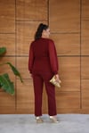 Çiçek Broş Detaylı Takım Bordo