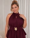 Halter Yaka Çiçek Broşlu Takım Bordo 2522B