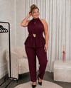 Halter Yaka Çiçek Broşlu Takım Bordo 2522B
