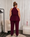 Halter Yaka Çiçek Broşlu Takım Bordo 2522B