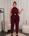 Halter Yaka Çiçek Broşlu Takım Bordo 2522B