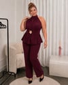 Halter Yaka Çiçek Broşlu Takım Bordo 2522B