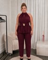 Halter Yaka Çiçek Broşlu Takım Bordo 2522B