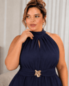 Halter Yaka Çiçek Broşlu Takım Lacivert 2522L