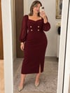 Omzu Lastikli Dört Broş Elbise Bordo 2544