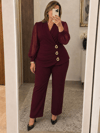 Üç Broş Detaylı Takım Bordo 2529B