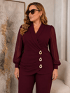 Üç Broş Detaylı Takım Bordo 2529B