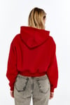 Kadın Kırmızı Kapüşonlu Içi Pamuklu Oversize Basic Sweatshirt