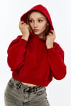 Kadın Kırmızı Kapüşonlu Içi Pamuklu Oversize Basic Sweatshirt