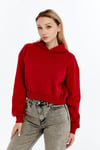 Kadın Kırmızı Kapüşonlu Içi Pamuklu Oversize Basic Sweatshirt