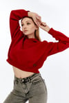 Kadın Kırmızı Kapüşonlu Içi Pamuklu Oversize Basic Sweatshirt