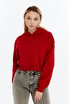 Kadın Kırmızı Kapüşonlu Içi Pamuklu Oversize Basic Sweatshirt