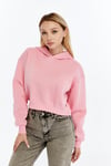 Kadın Pembe Kapüşonlu Içi Pamuklu Oversize Basic Sweatshirt