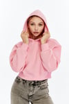Kadın Pembe Kapüşonlu Içi Pamuklu Oversize Basic Sweatshirt