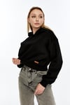Kadın Siyah Kapüşonlu Içi Pamuklu Oversize Basic Sweatshirt