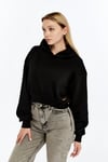 Kadın Siyah Kapüşonlu Içi Pamuklu Oversize Basic Sweatshirt