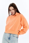 Kadın Somon Kapüşonlu Içi Pamuklu Oversize Basic Sweatshirt
