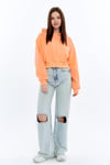Kadın Somon Kapüşonlu Içi Pamuklu Oversize Basic Sweatshirt