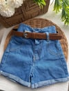 Kemerli Denim Şort