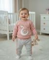 Kız Bebek Kuğu Figürlü Alt Üst Takım - Koyu Pembe
