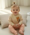 Kız Bebek Sevimli Tilki Figürlü Çizgili Alt  & Üst Takım Pudra