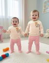 Kız Bebek Sevimli Tilki Figürlü Çizgili Alt & Üst Takım Pembe