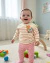 Kız Bebek Sevimli Tilki Figürlü Çizgili Alt & Üst Takım Pembe