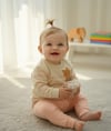 Kız Bebek Sevimli Tilki Figürlü Çizgili Alt  & Üst Takım Pudra
