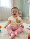 Kız Bebek Sevimli Tilki Figürlü Çizgili Alt & Üst Takım Pembe