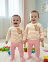Kız Bebek Sevimli Tilki Figürlü Çizgili Alt & Üst Takım Pembe