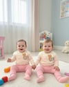 Kız Bebek Sevimli Tilki Figürlü Çizgili Alt & Üst Takım Pembe