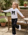 Kız Çocuk TakımKız Çocuk Taşlı Kot Pantolon ve Fiyonklu Sweatshirt İkili Takım Siyah