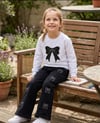 Kız Çocuk TakımKız Çocuk Taşlı Kot Pantolon ve Fiyonklu Sweatshirt İkili Takım Siyah