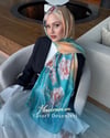 Alis Çiçek Desen İpek Vual Şal-Turkuaz