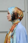 Ayçiçeği Sanat Desenli Çift Taraflı Twill Şal