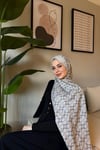 C Desen Yün Pamuk Şal-Gri