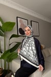 C Şeritli Desen Monogram İpek Vual Şal Su Yeşili