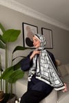 C Şeritli Desen Monogram İpek Vual Şal Su Yeşili