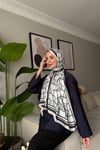 C Şeritli Desen Monogram İpek Vual Şal Su Yeşili
