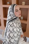 C Şeritli Desen Monogram İpek Vual Şal-Beyaz