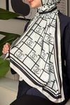 C Şeritli Desen Monogram İpek Vual Şal Su Yeşili