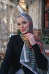 Çizgili İthal İpek Vual Şal Beyaz