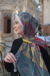 Çizgili İthal İpek Vual Şal Beyaz