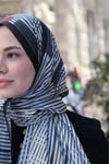 Çizgili İthal İpek Vual Şal Siyah