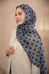 Çizgili Yün İpek Organze Şal Lacivert